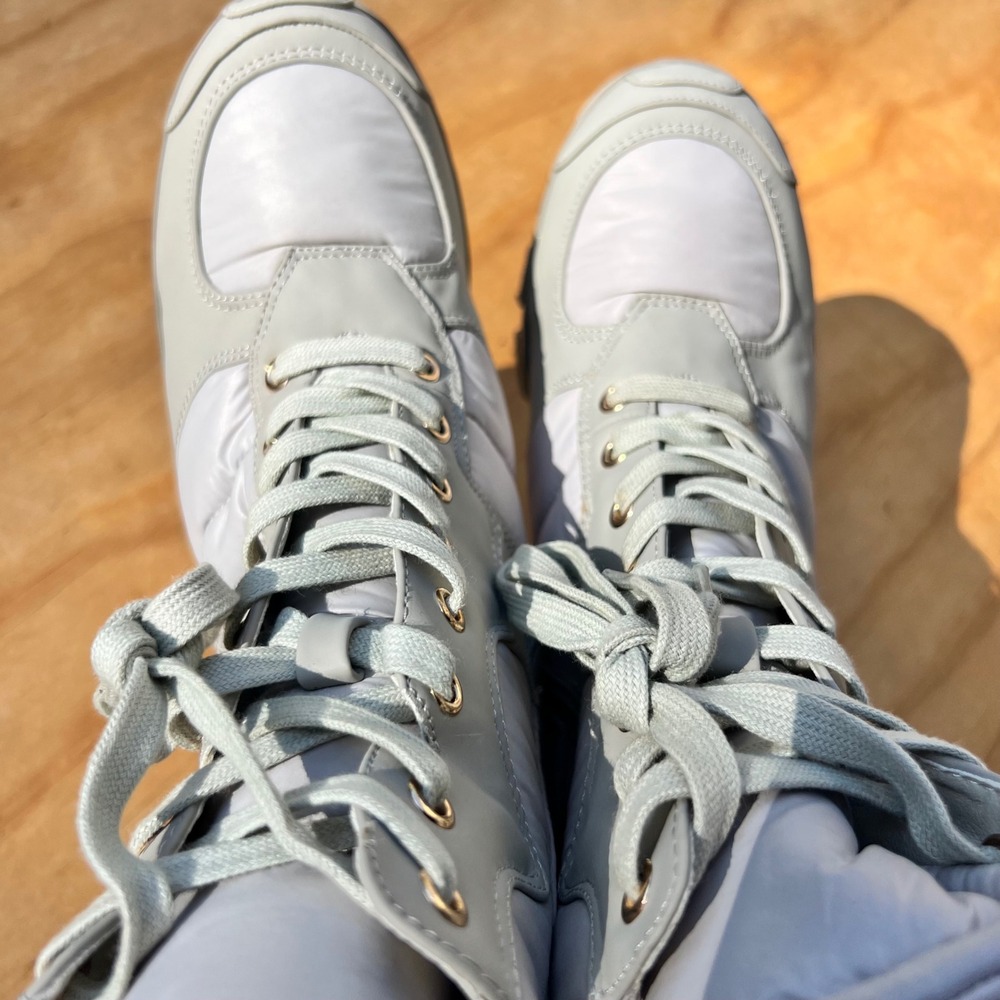 Grey Puffer Platform Ankle Boots Chunky Block Heel Lug Sole Lace Up Side Zip 7.5 - Picture 7 of 10